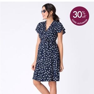 Seraphine Navy Floral Wrap Maternity dress